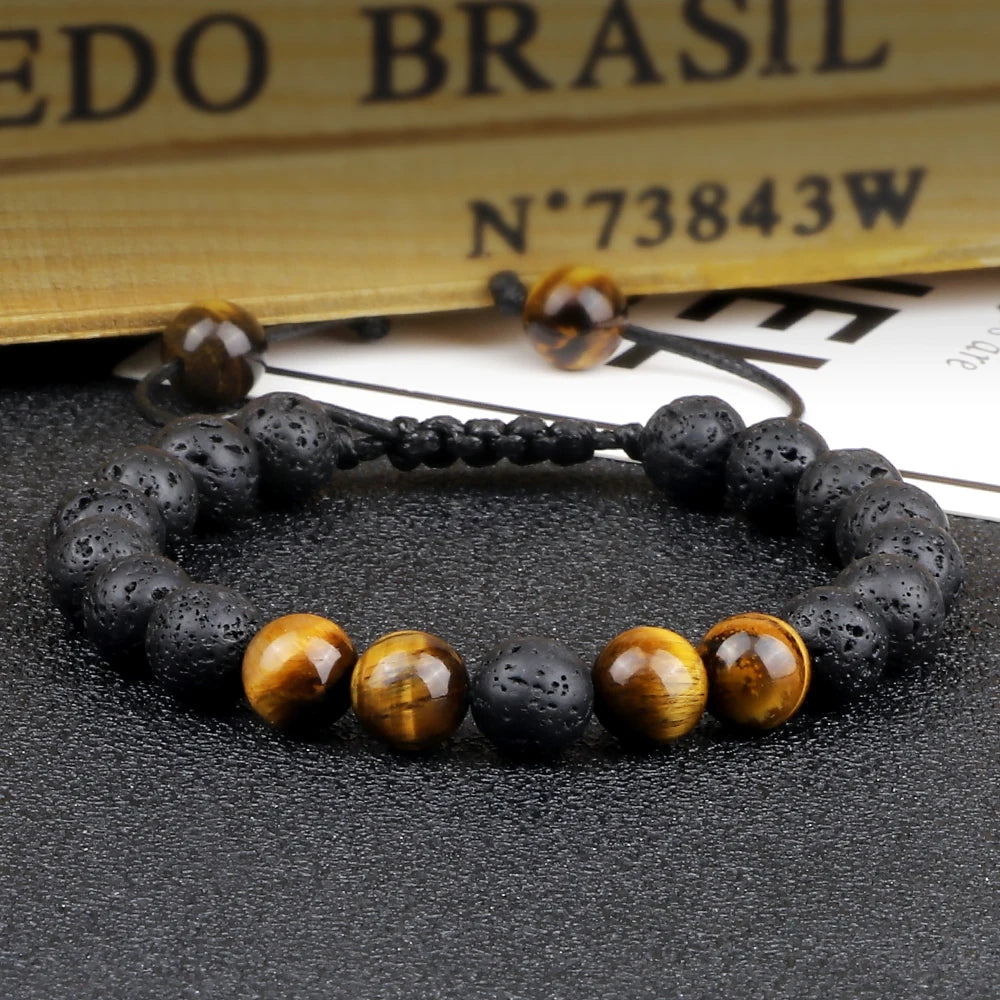 Tinkers Brand Lava Beads Tiger Eye Adjustable Rope Bracelet Unisex - Uncategorized