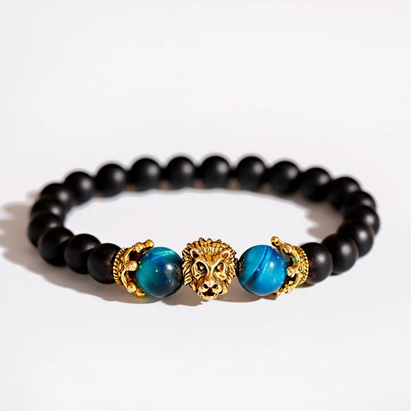 Tinkers Classic Crown Lion Beaded Bracelet Tiger Eye Onyx Stone - Apparel & Accessories > Jewelry > Bracelets