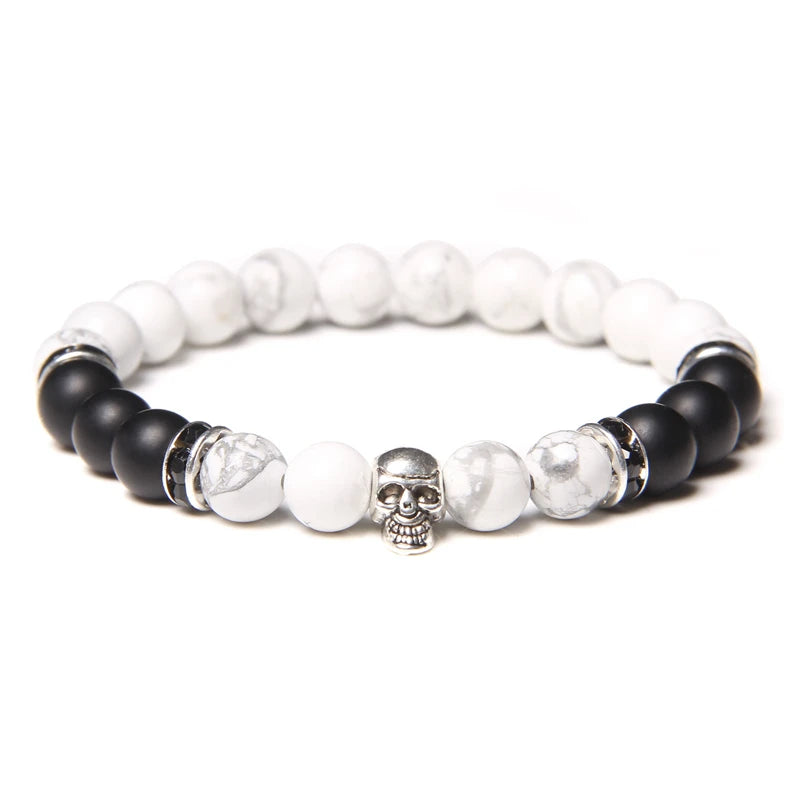 Tinkers Skull Beaded Bracelet Natural Stone Tiger Eye Malachite - Apparel & Accessories > Jewelry > Bracelets
