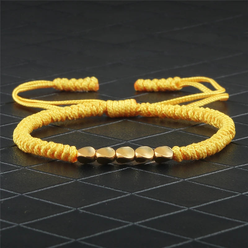 Tinkers Handmade Tibetan Copper Bead Braided Bracelet Unisex Red -