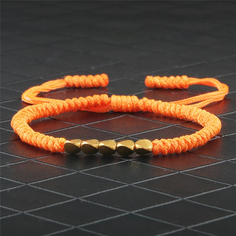 Tinkers Handmade Tibetan Copper Bead Braided Bracelet Unisex Red -