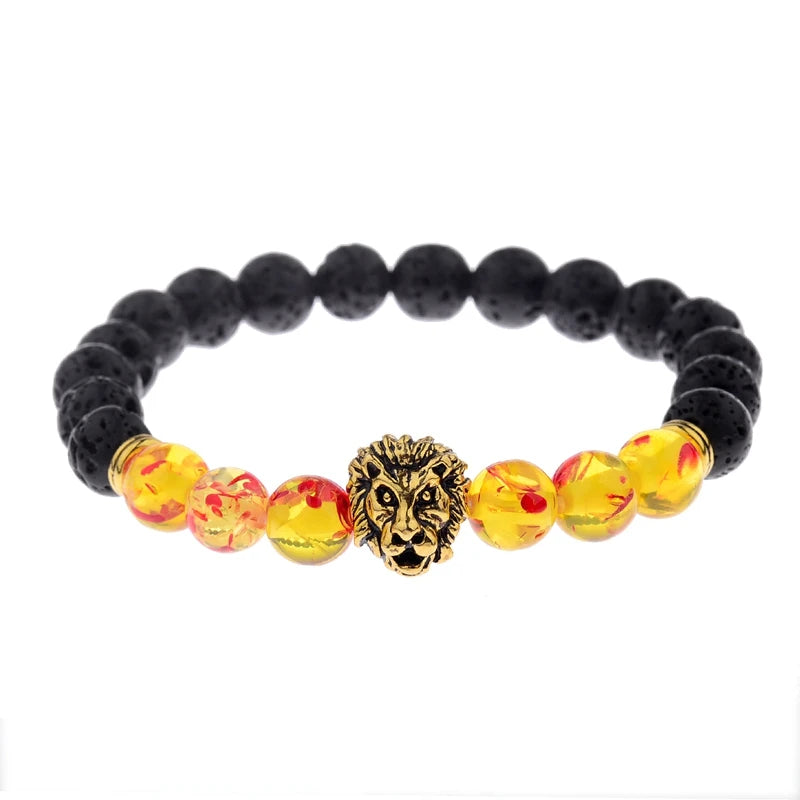 Tinkers Classic Crown Lion Beaded Bracelet Tiger Eye Onyx Stone - Apparel & Accessories > Jewelry > Bracelets