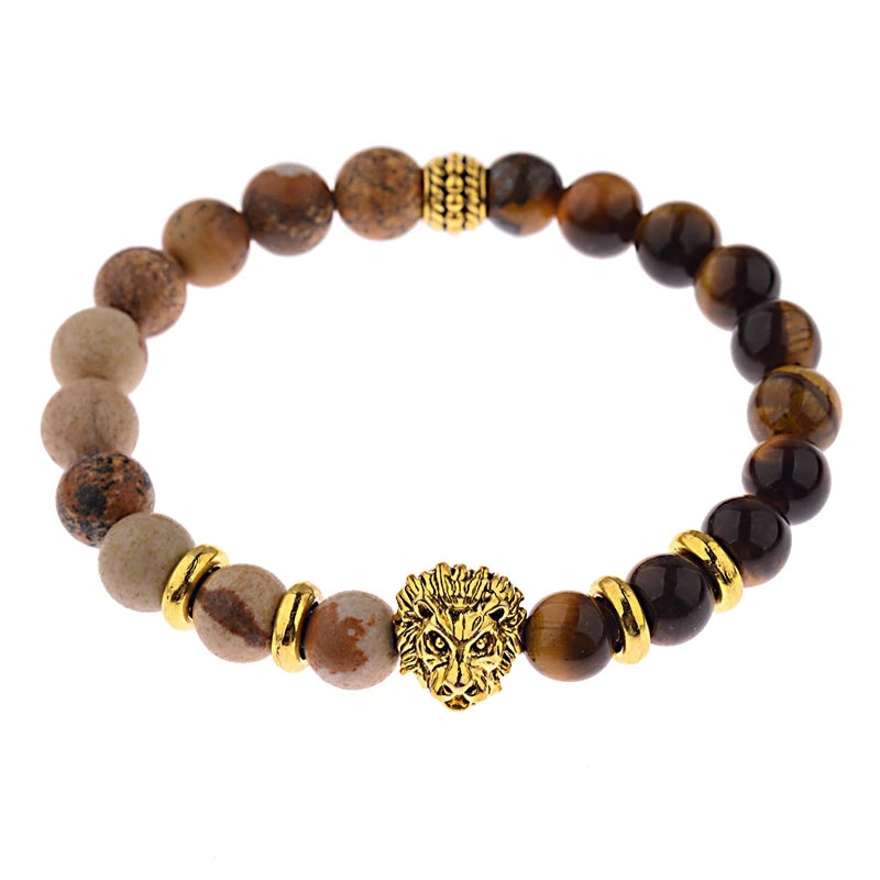 Tinkers Classic Crown Lion Beaded Bracelet Tiger Eye Onyx Stone - Apparel & Accessories > Jewelry > Bracelets