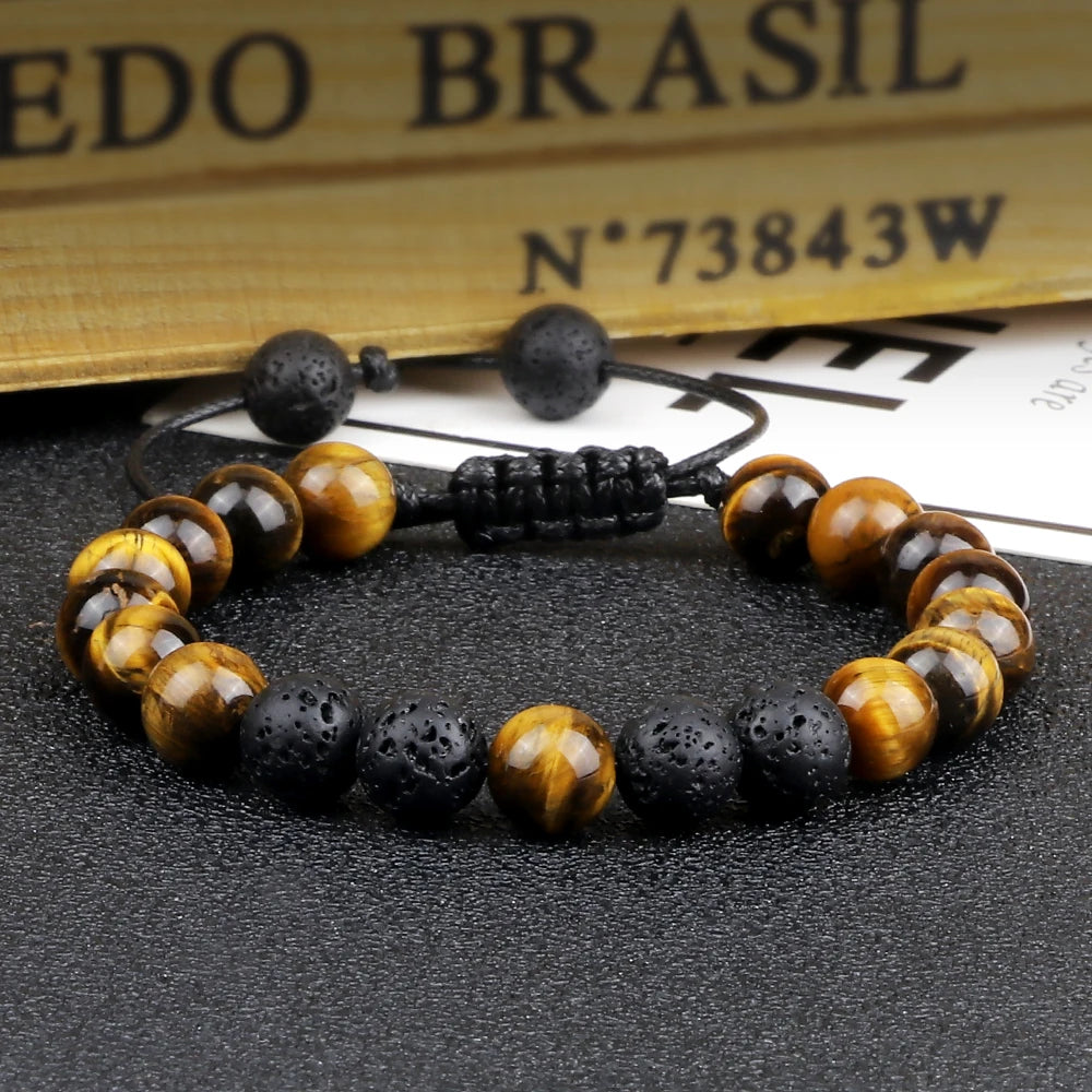 Tinkers Brand Lava Beads Tiger Eye Adjustable Rope Bracelet Unisex - Uncategorized