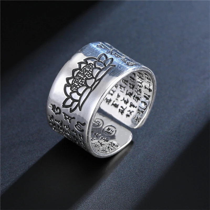 Silver Color Buddhist Ring for Women Tibetan Prayer Copper OM Mantra 7 Chakras Good Luck Women Ring