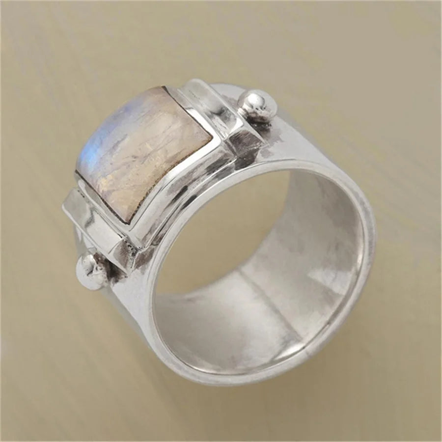 Moonstone Protection Balance Ring Handmade Unisex Vintage