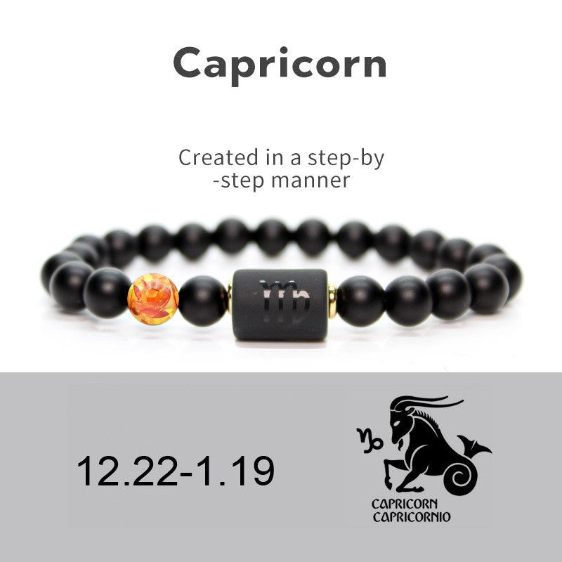 Capricorn matte black onyx zodiac bracelet with accent stone