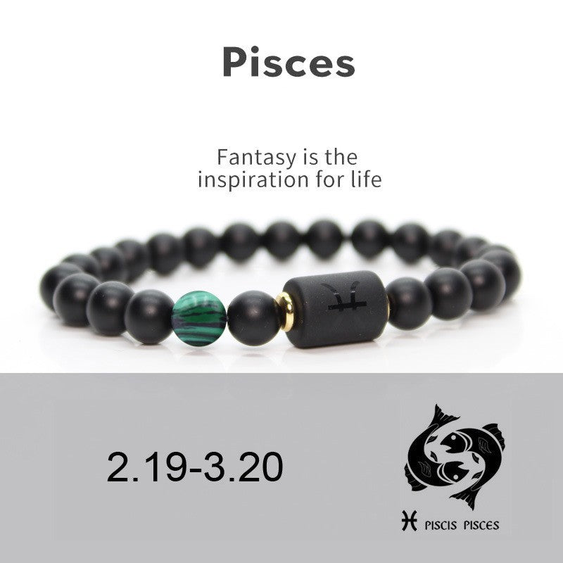 Pisces matte black onyx zodiac bracelet with accent stone