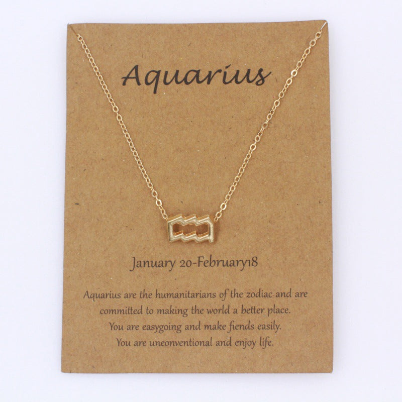 Aquarius gold zodiac pendant necklace on meaning card