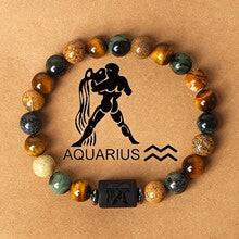 Aquarius natural stone zodiac bracelet close-up