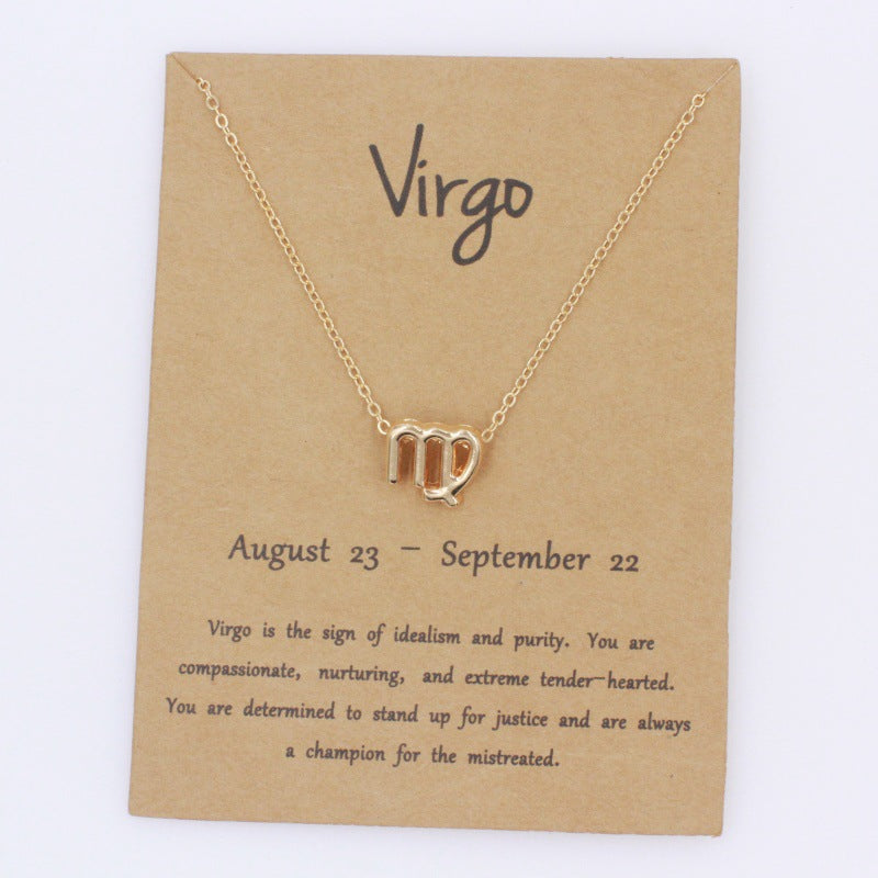 Virgo gold zodiac pendant necklace on meaning card
