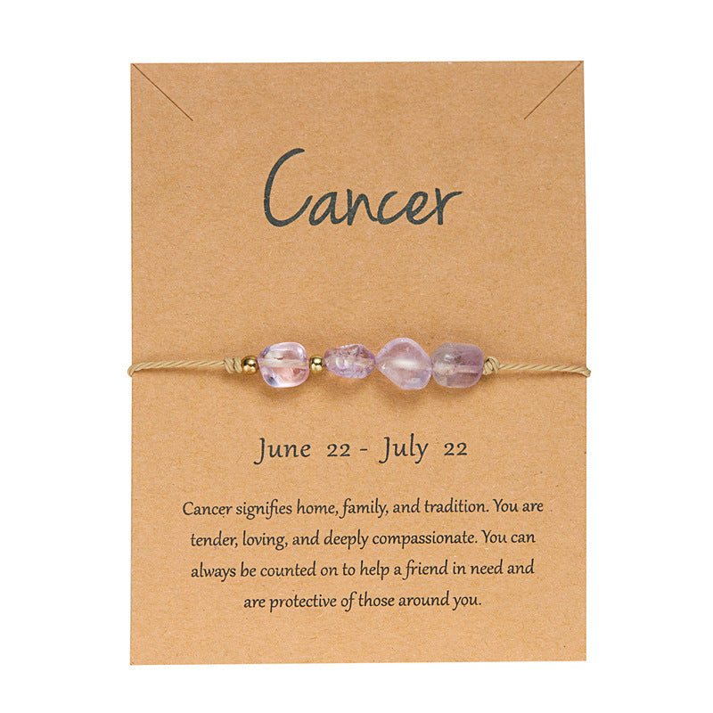 Cancer raw crystal zodiac bracelet on kraft meaning card