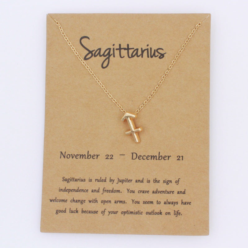 Sagittarius gold zodiac pendant necklace on meaning card