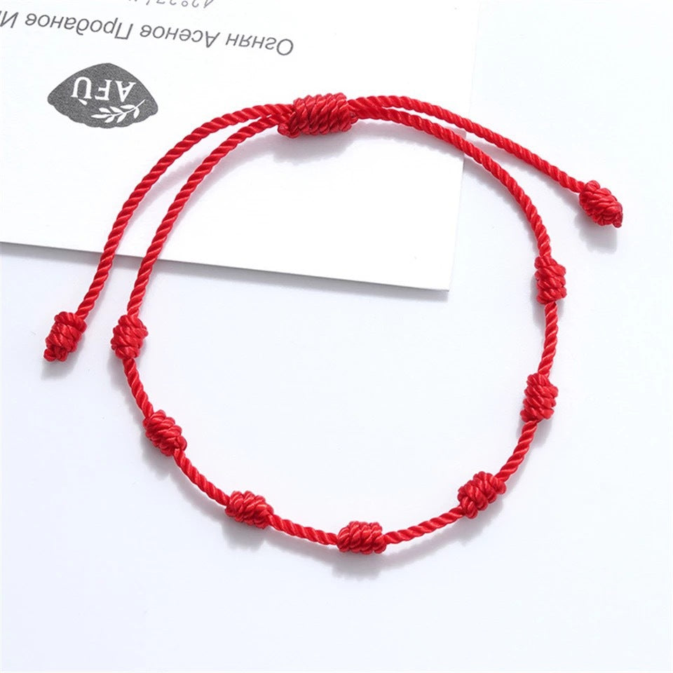 Tinkers Prestige Seven Knot Lucky Bracelet Hand Woven Red Rope - 0