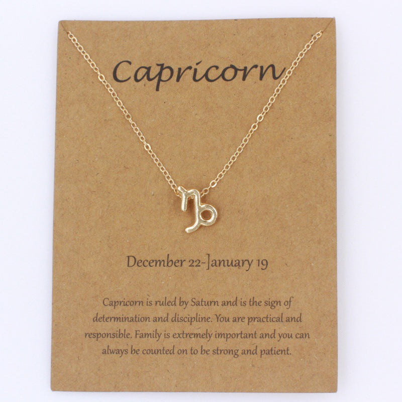 Capricorn gold zodiac pendant necklace on meaning card