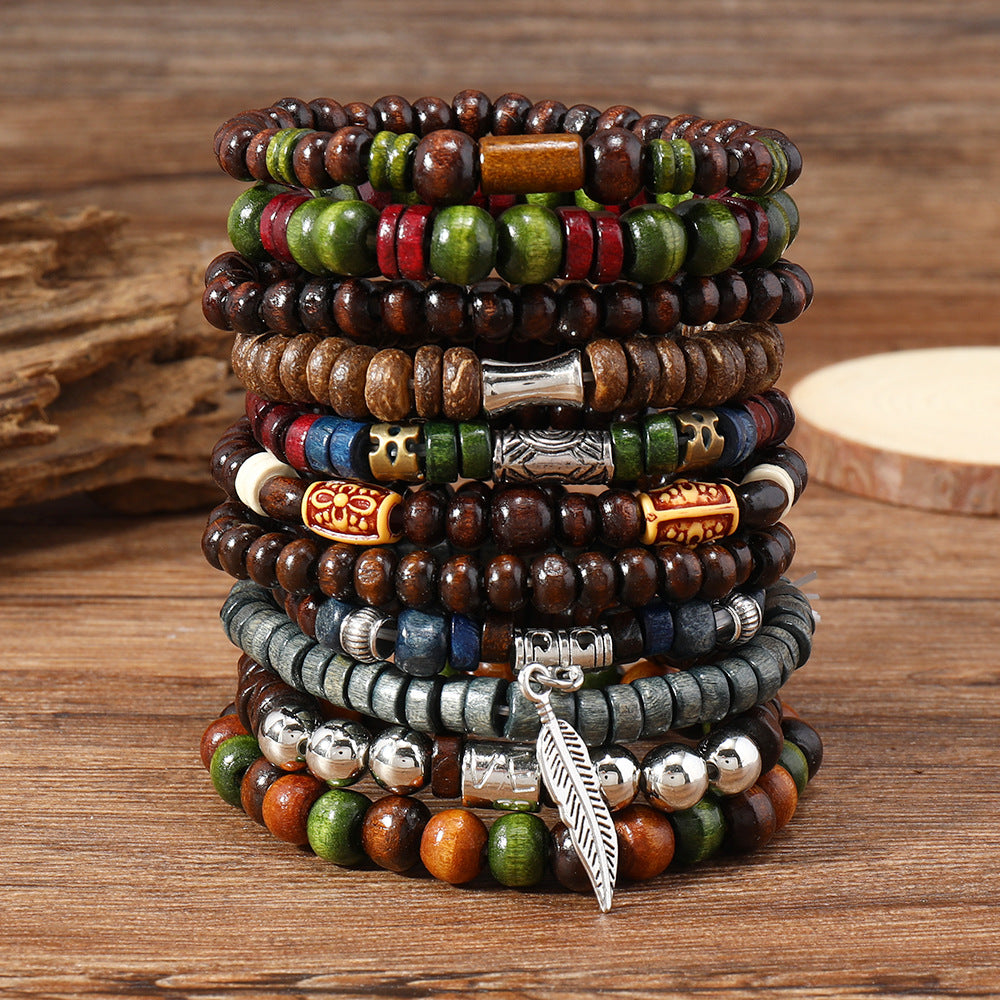 Tinkers Bohemian Retro Wooden Bead Bracelet Set Limited Geometric - 0