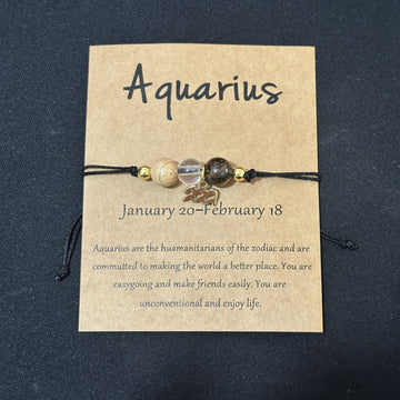 Handwoven zodiac citrine bracelet on Aquarius card
