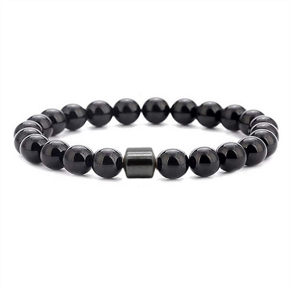 Black onyx stone bracelet with hematite column