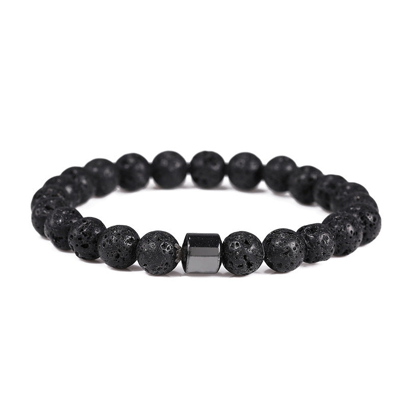 Black lava stone bracelet with hematite column