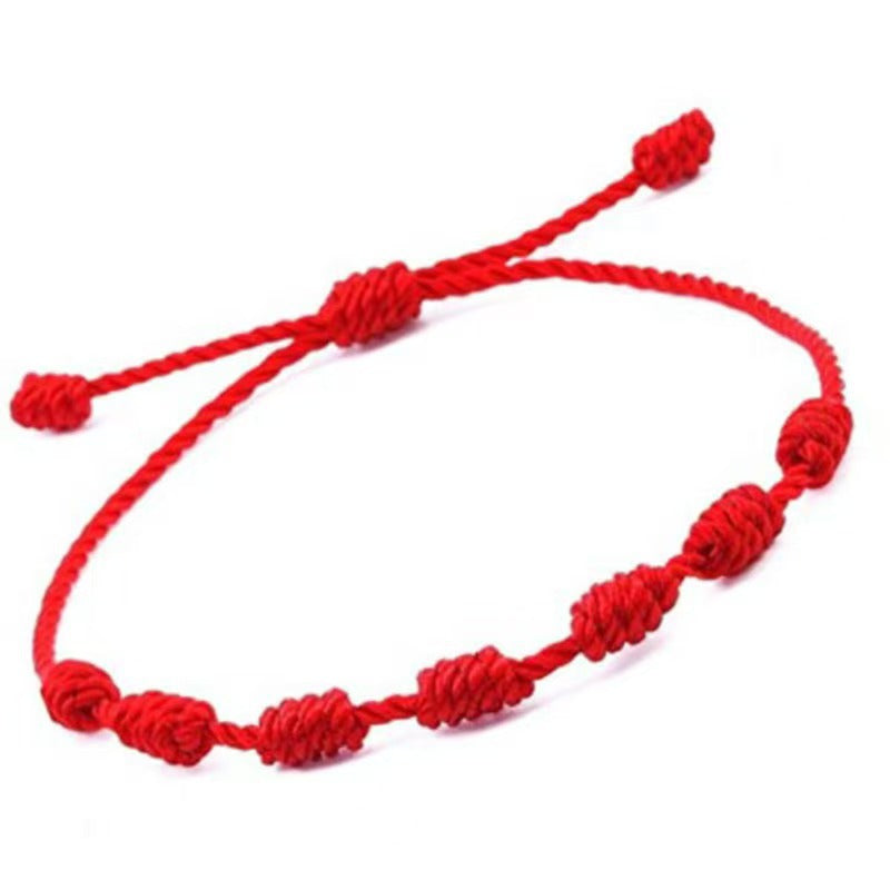 Tinkers Prestige Seven Knot Lucky Bracelet Hand Woven Red Rope - 0