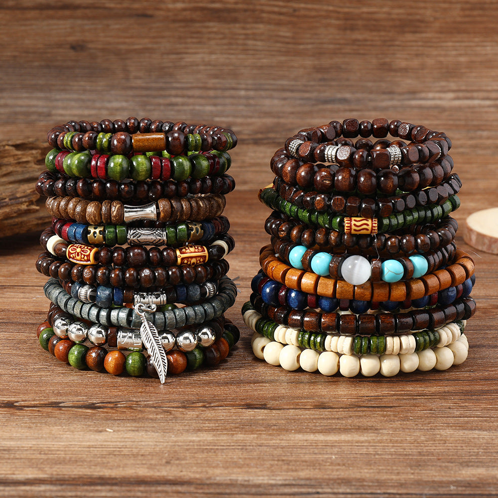 Tinkers Bohemian Retro Wooden Bead Bracelet Set Limited Geometric - 0
