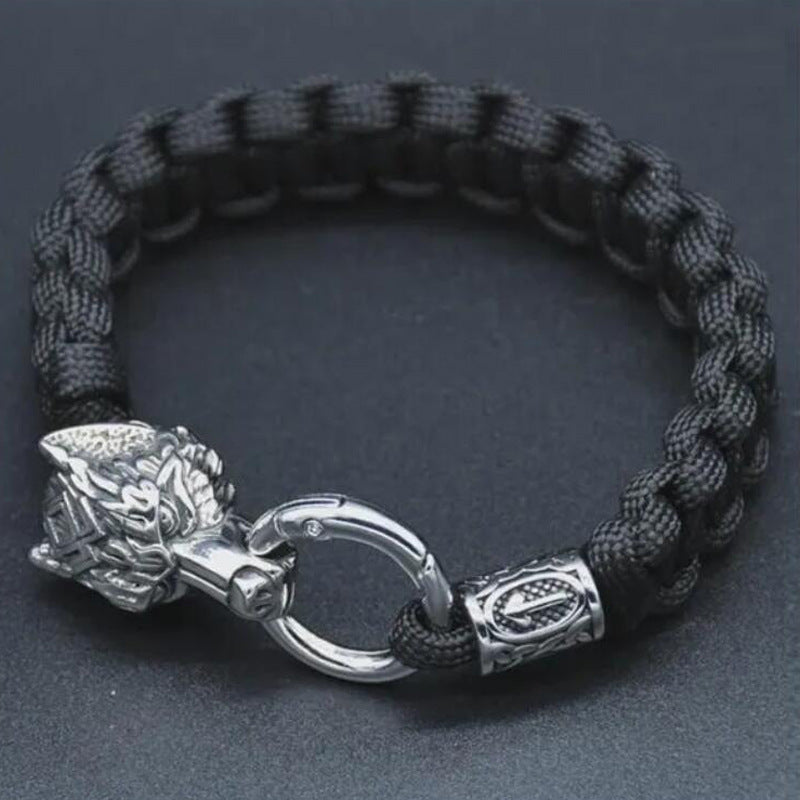 Black Onyx Wolf Head Bracelet Protection Intuition Handmade