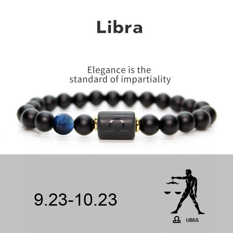 Libra matte black onyx zodiac bracelet with accent stone