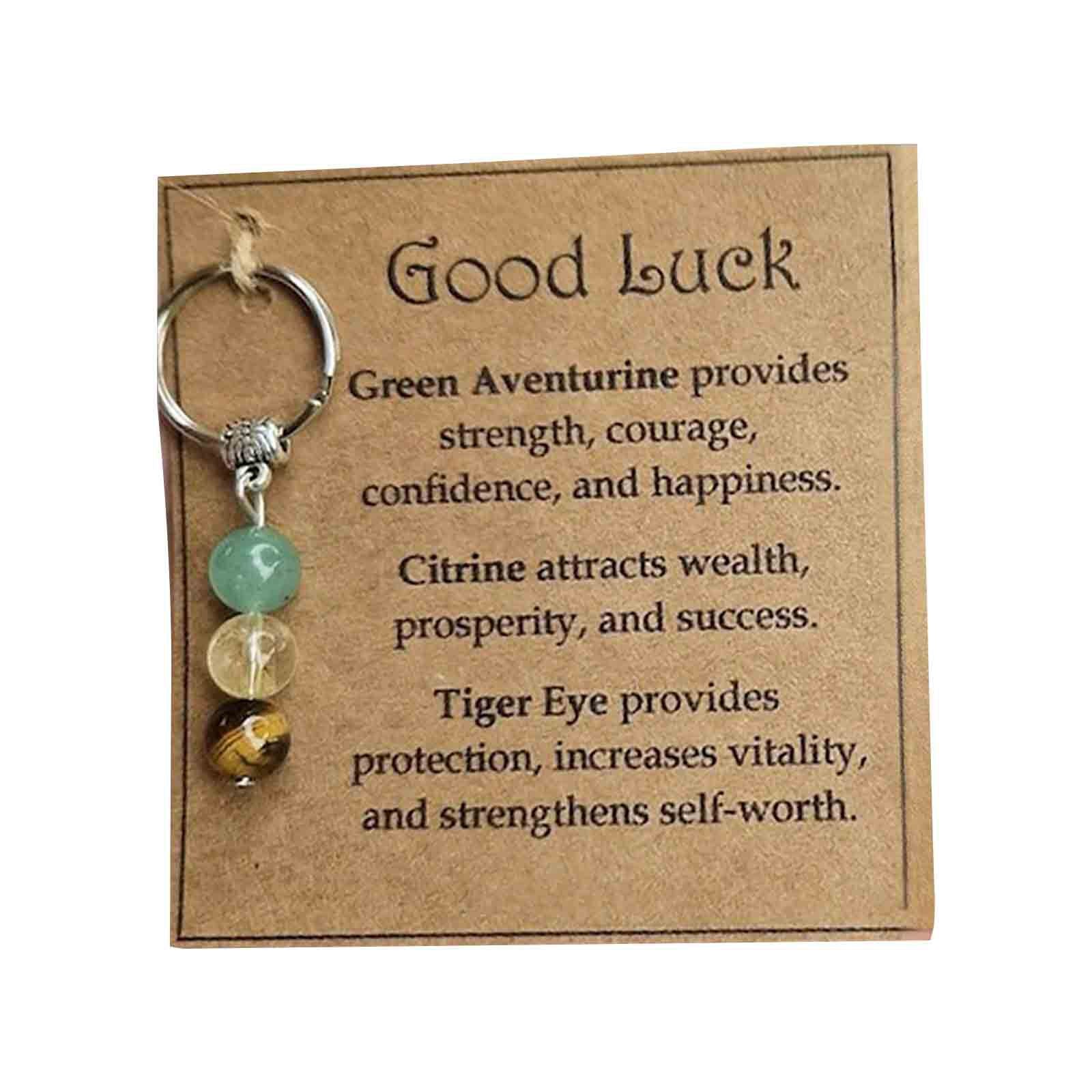 Good Luck crystal intention keychain on meaning card