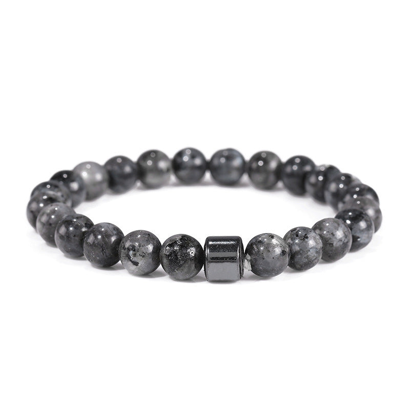 Larvikite stone bracelet with hematite column