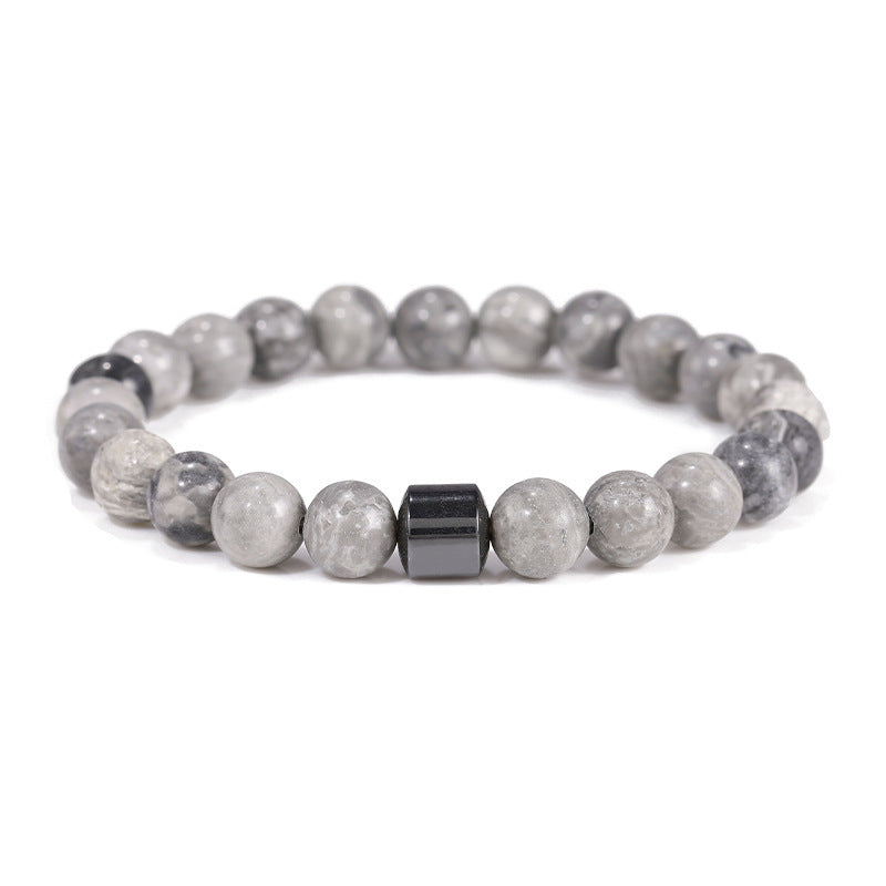 Grey jasper stone bracelet with hematite column