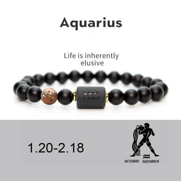 Aquarius matte black onyx zodiac bracelet with accent stone