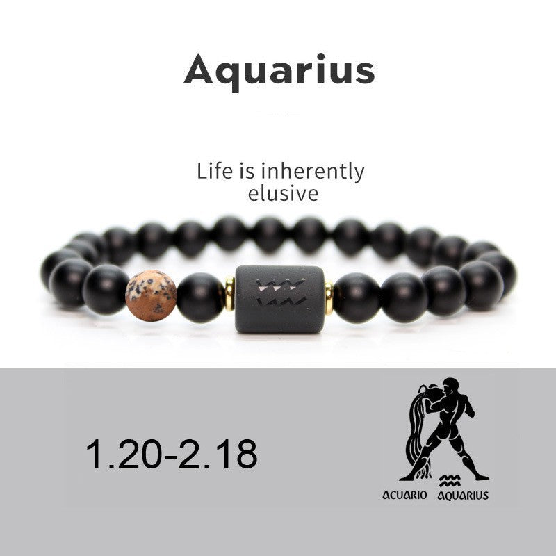 Aquarius matte black onyx zodiac bracelet with accent stone