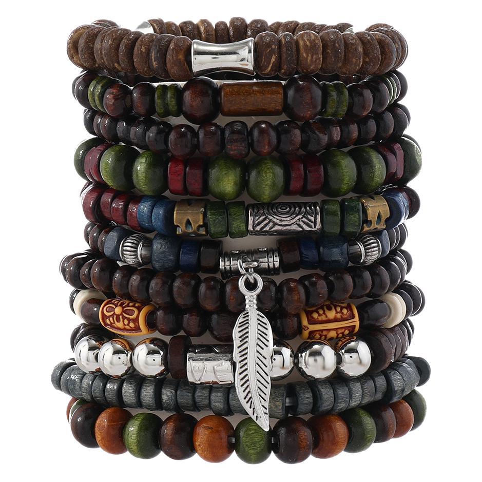 Tinkers Bohemian Retro Wooden Bead Bracelet Set Limited Geometric - 0