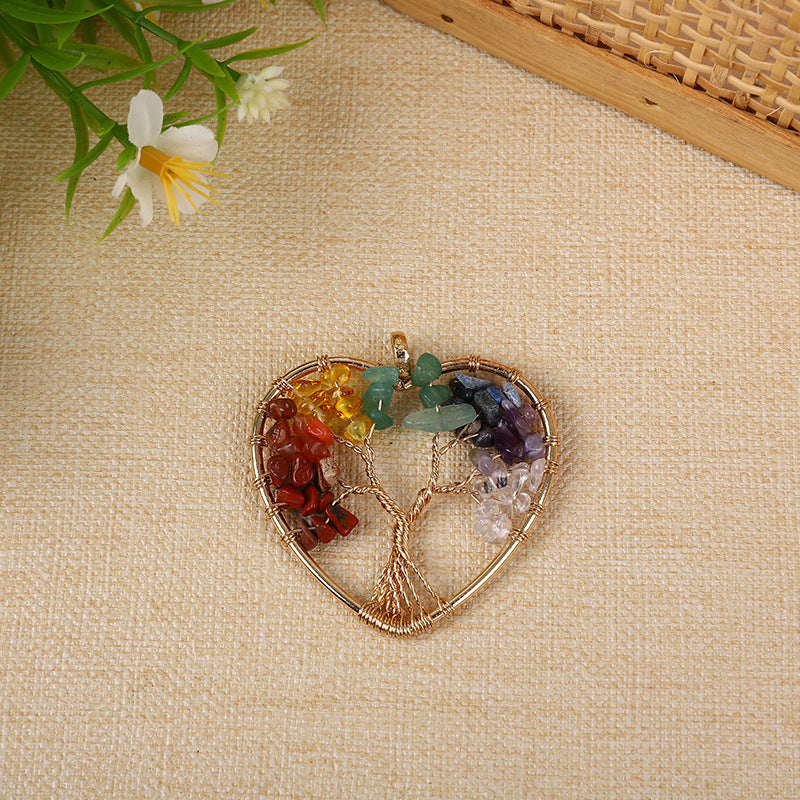 Heart shaped chakra tree of life pendant