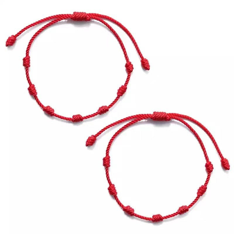 Tinkers Prestige Seven Knot Lucky Bracelet Hand Woven Red Rope - 0