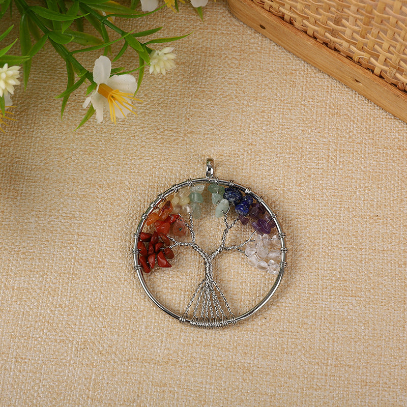 Chakra mix tree of life crystal pendant