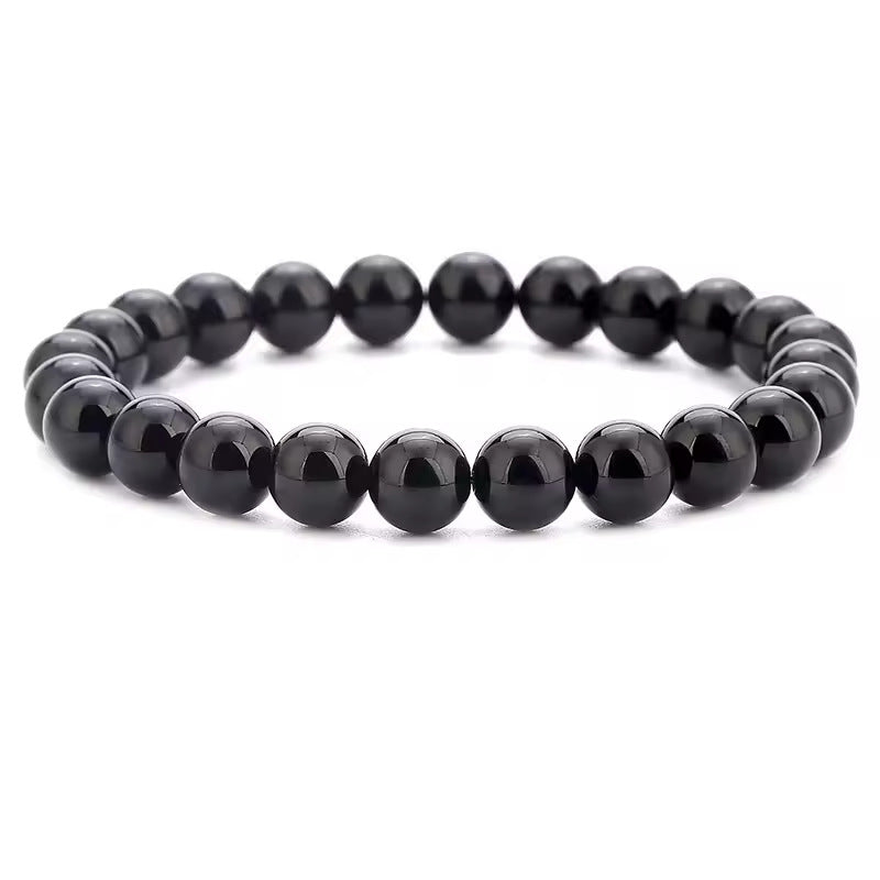Men's black agate stone bracelet