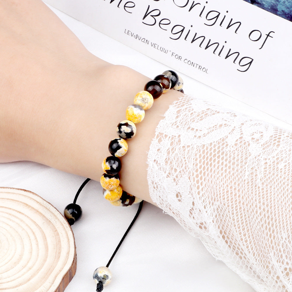 Tinkers Beaded Agate Bracelet Handwoven TwoTone Artisan Collection - 0