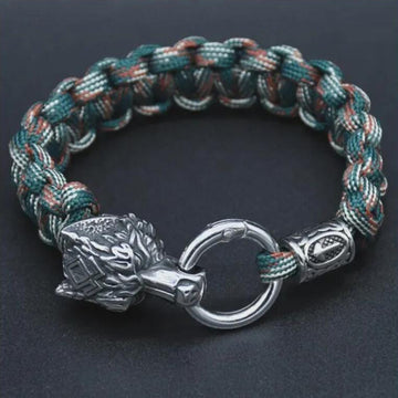 Schwarzer Onyx Wolfskopf Armband Schutz Intuition Handarbeit