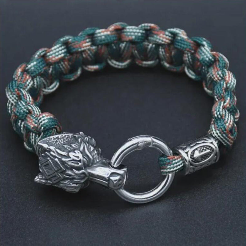 Schwarzer Onyx Wolfskopf Armband Schutz Intuition Handarbeit