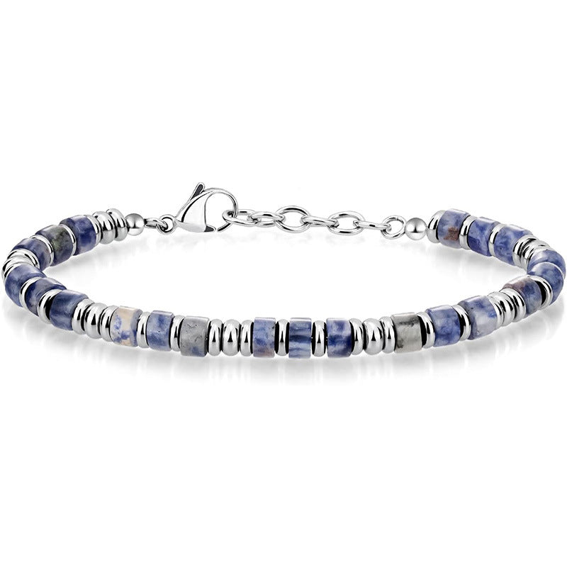 Men's black onyx heishi bead bracelet with steel clasp