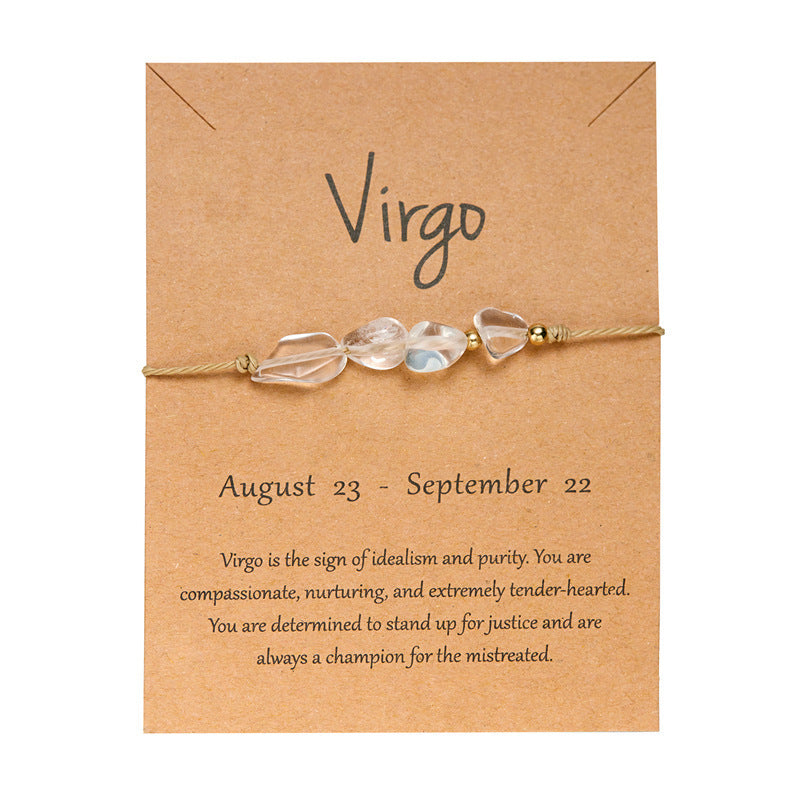 Virgo raw crystal zodiac bracelet on kraft meaning card
