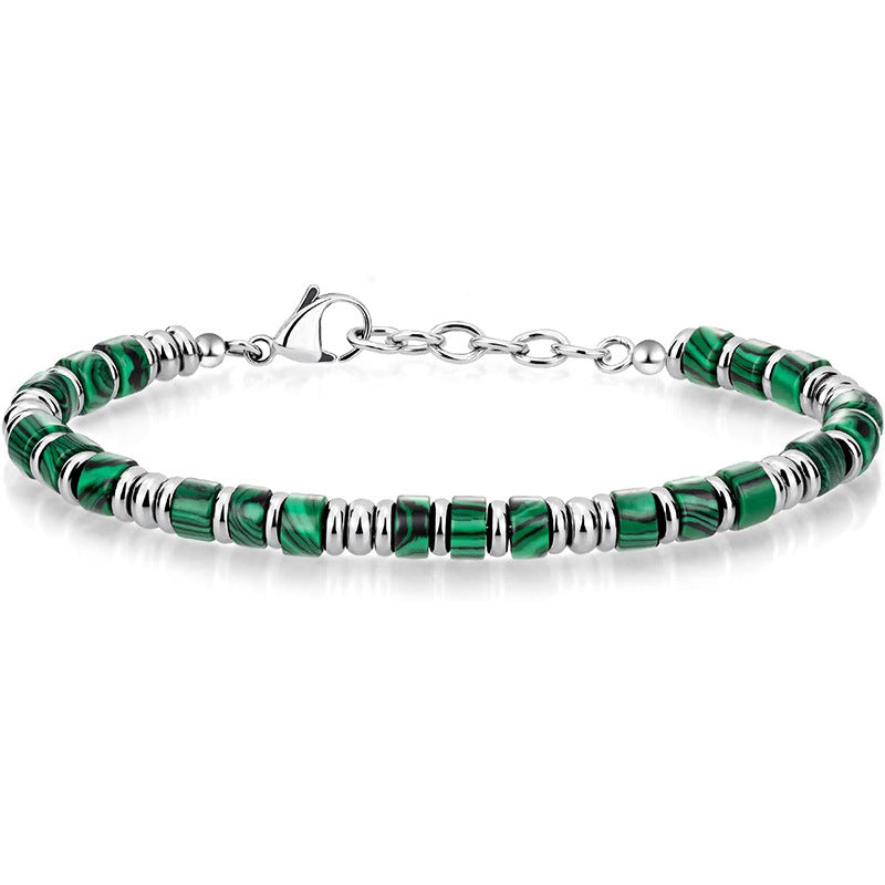 Men's malachite heishi bead bracelet with steel clasp