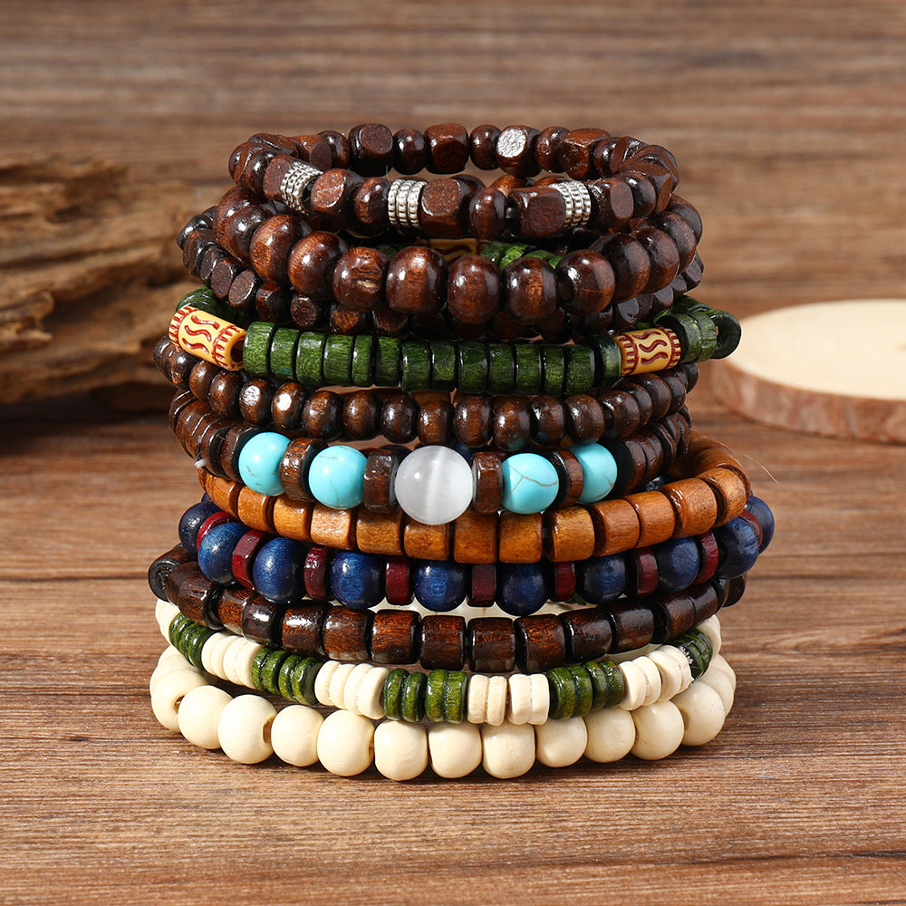 Tinkers Bohemian Retro Wooden Bead Bracelet Set Limited Geometric - 0