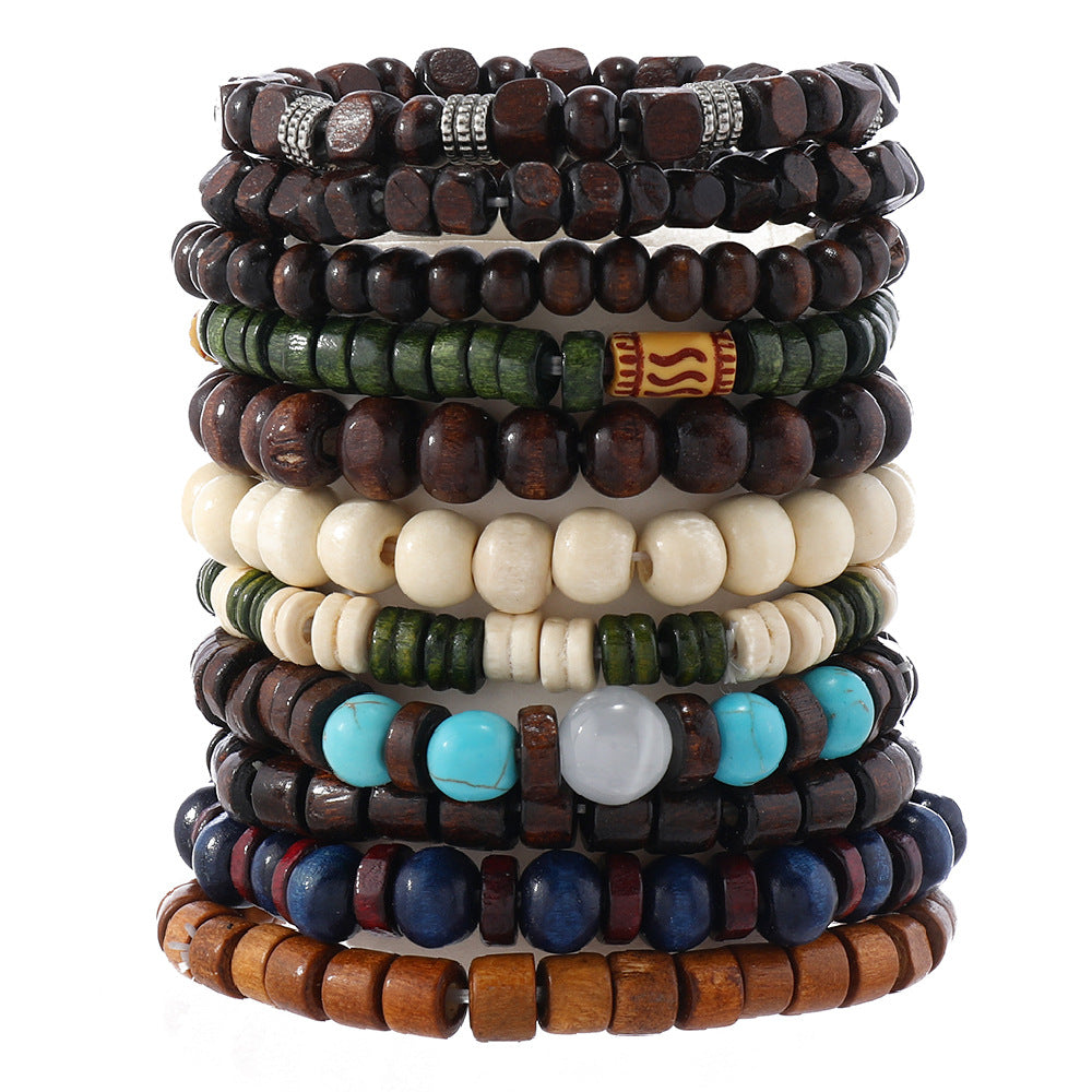 Tinkers Bohemian Retro Wooden Bead Bracelet Set Limited Geometric - 0