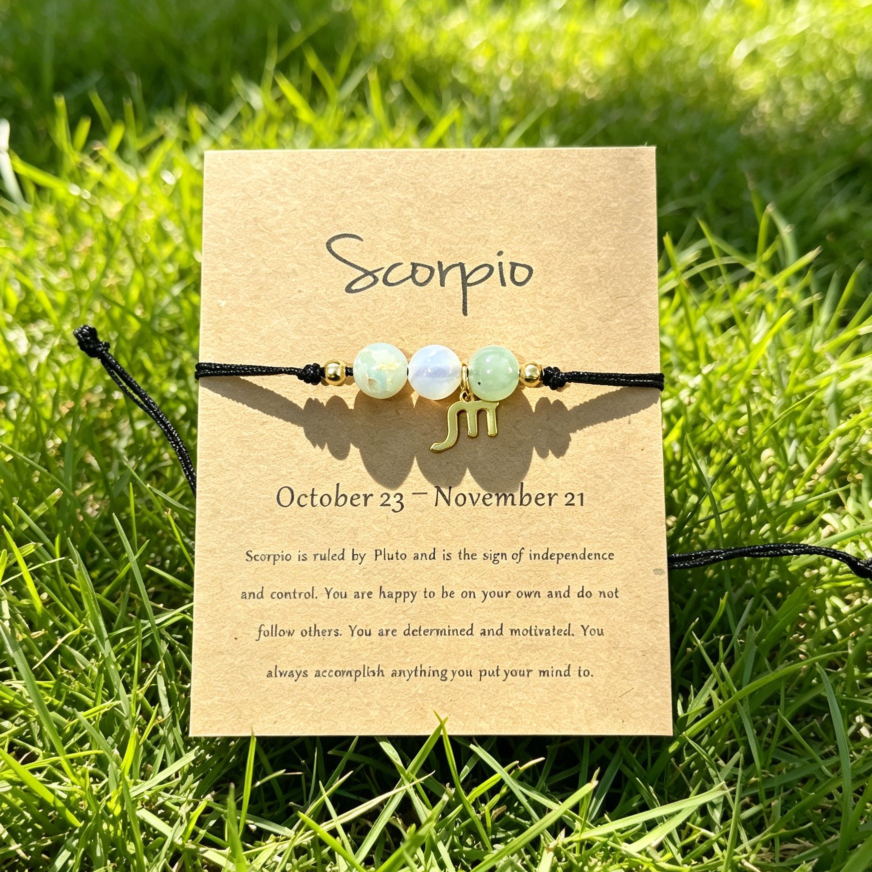 Scorpio zodiac natural stone bracelet with meaning card