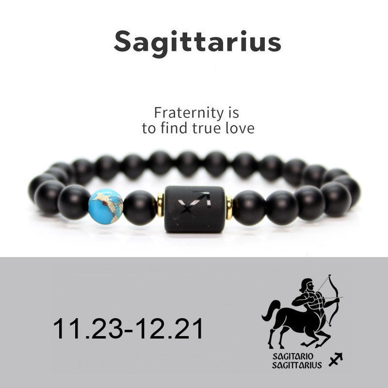 Sagittarius matte black onyx zodiac bracelet with accent stone