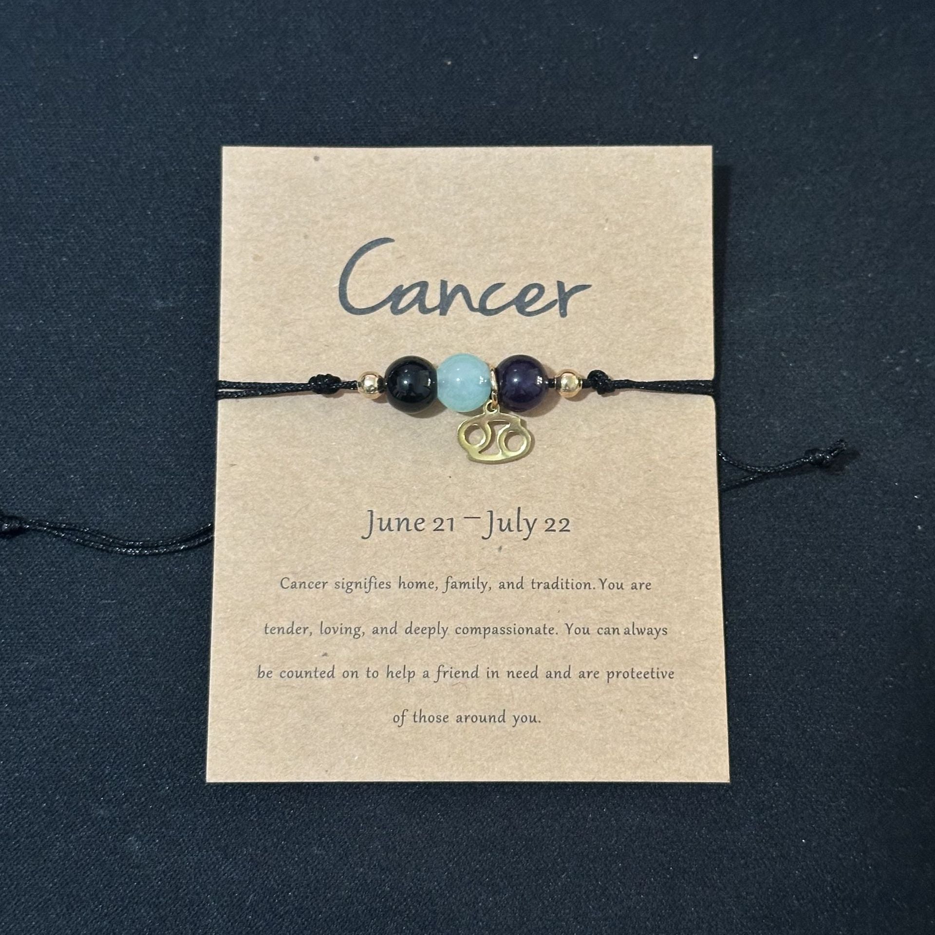 Cancer handwoven natural stone zodiac bracelet