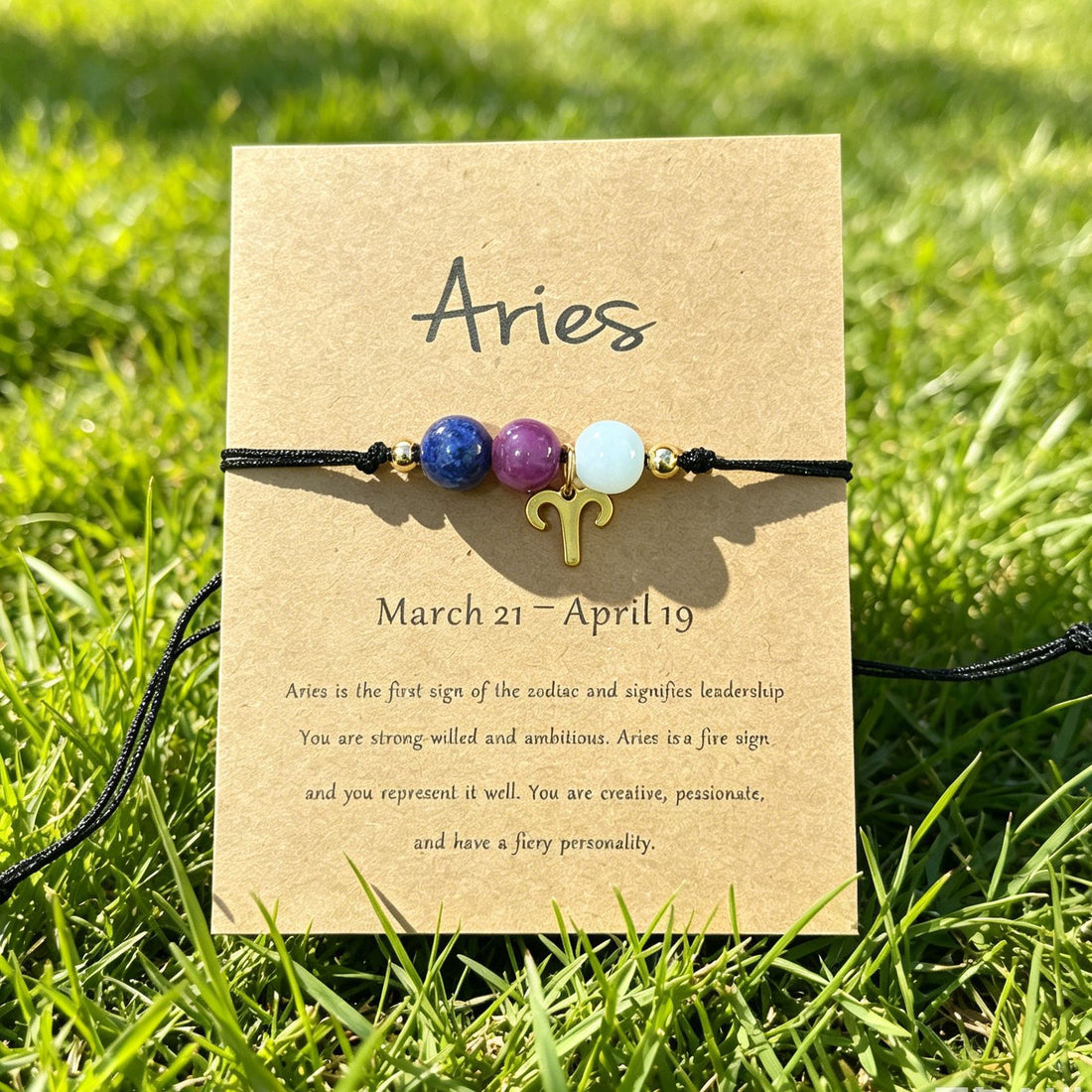Zodiac birthstone bracelet on Aquarius constellation card