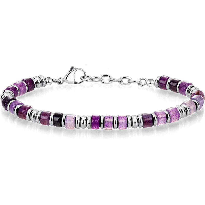Men's amethyst heishi bead bracelet with steel clasp
